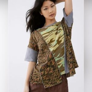 Urban Outfitters BDG Viv Spliced Tee, Oversized, Camouflage, Leopard, Patchwork